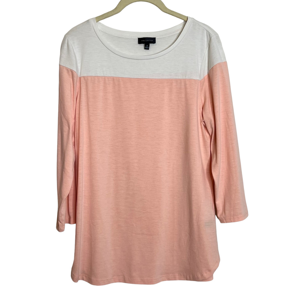 The Limited Womens Knit Top Size Medium Coral White Color Block Stretch